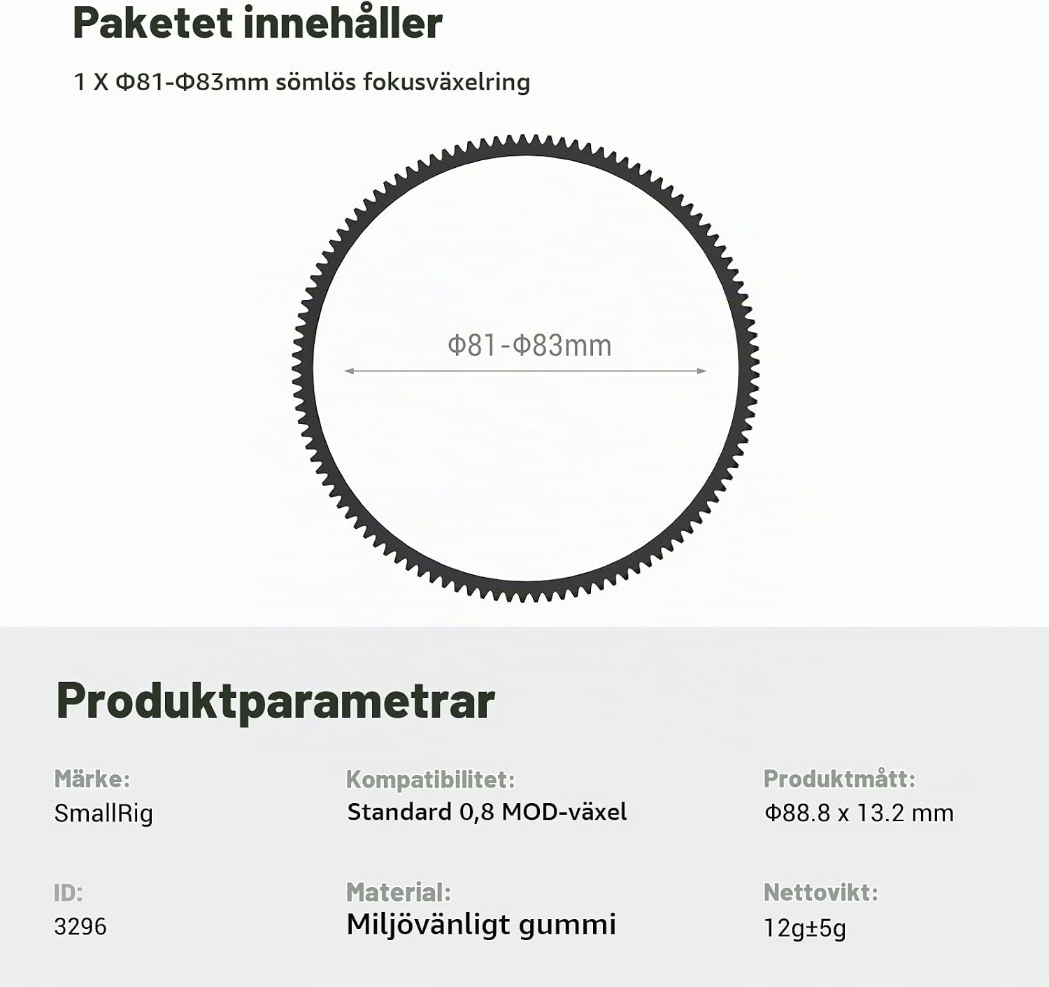 Detalle 2 de SMALLRIG 3296 fokusring för follow focus, Φ81–Φ83 mm, 0,8 MOD