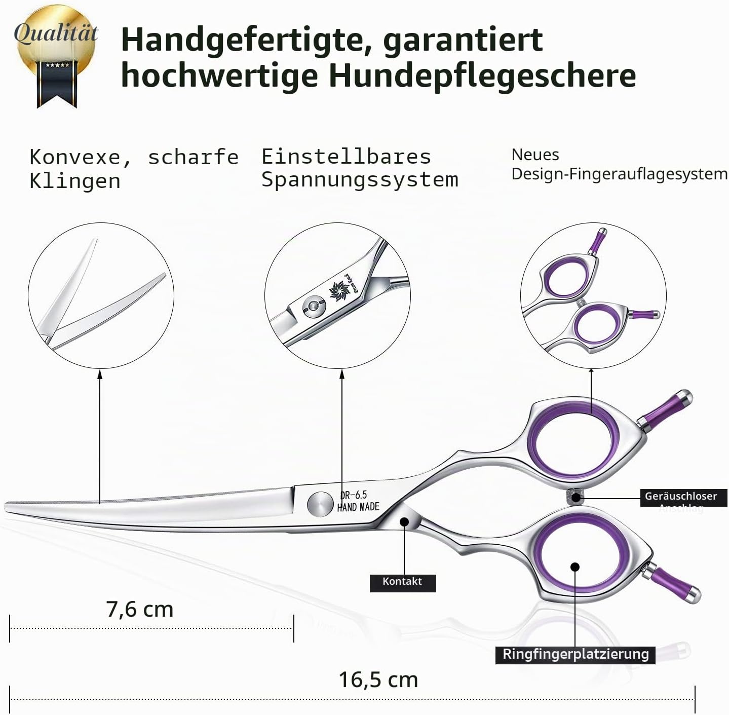 Detalle 2 de Dream Reach Fellschere 6,5" gebogen – Hundeschere für Pflege ✂