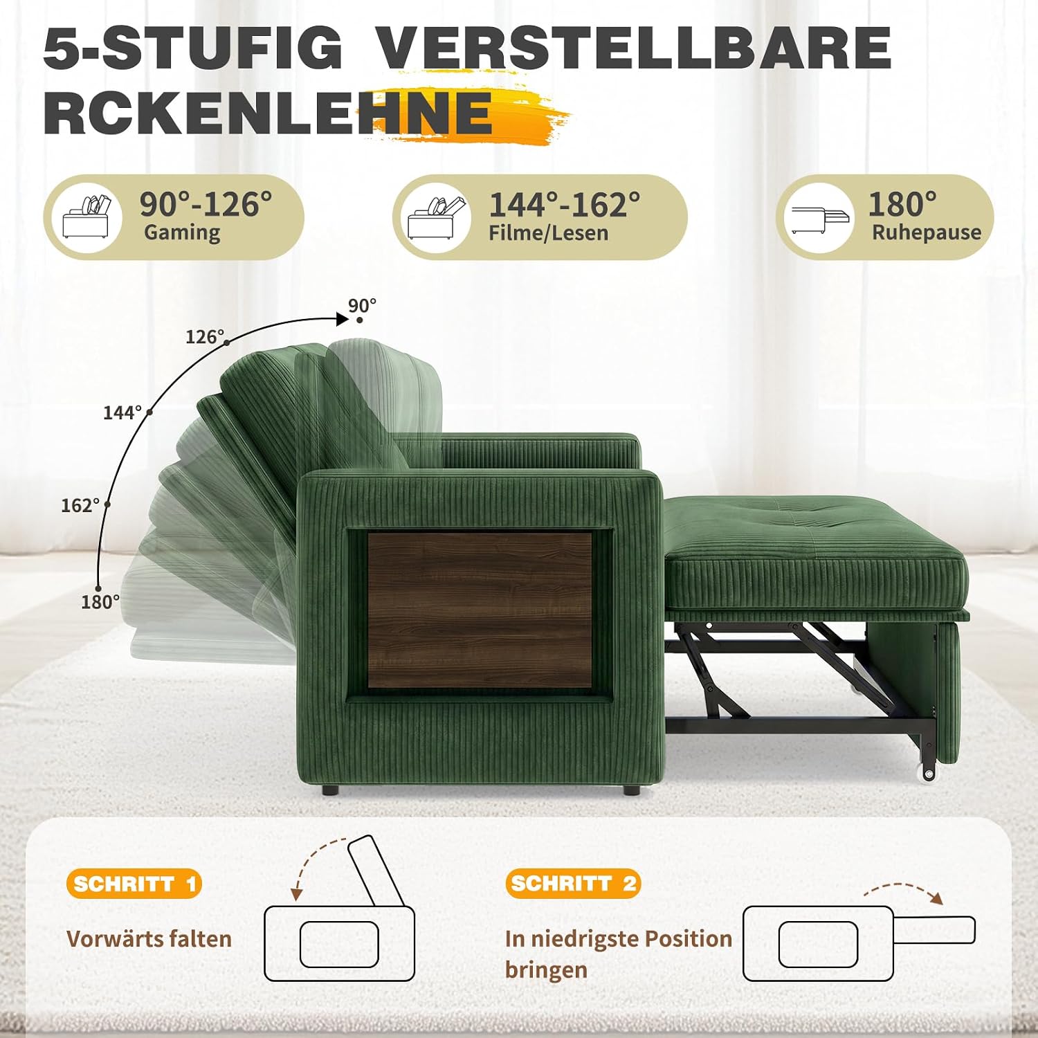 Detalle de YOUDENOVA Divano letto 3-in-1: divano, poltrona e letto con tavolo integrato
