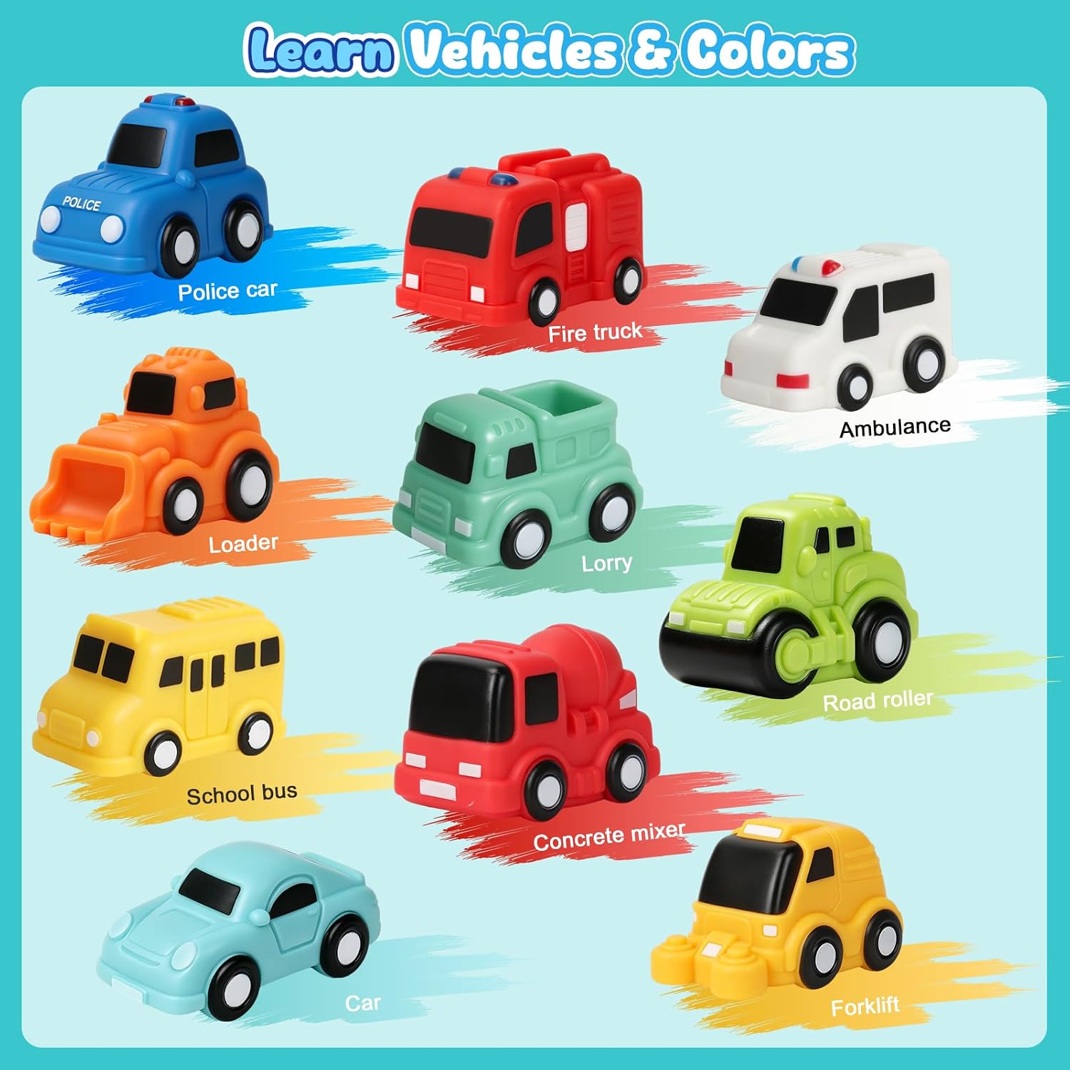 Detalle de JoiTale 10-Pack Light-Up Bath Toys for Toddlers: Cars that Flash in the Bath