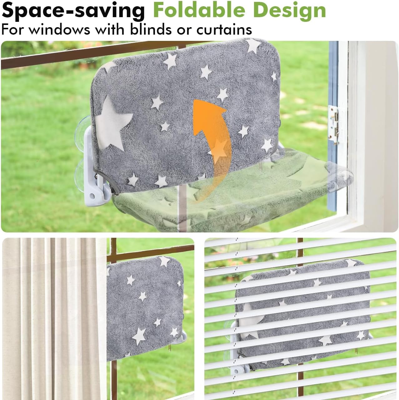 Detalle 2 de Zoratoo 2PC-S58 Cat Window Perch Set, Glow-in-the-Dark, Foldable