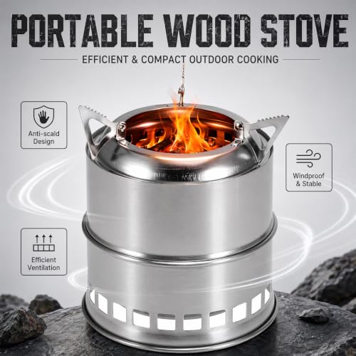 Thumbnail 2 de RANJIMA Campingkocher Holzofen 2 in 1 – Tragbarer Holzofen aus Edelstahl mit Tragetasche