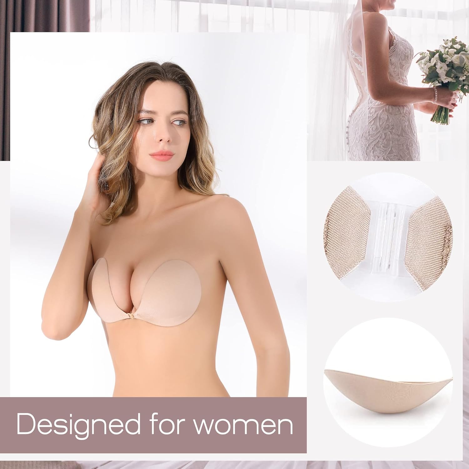 Detalle de MINIYA 2026 Push Up Sticky Bra — 2 Pack, Reusable, Backless & Strapless