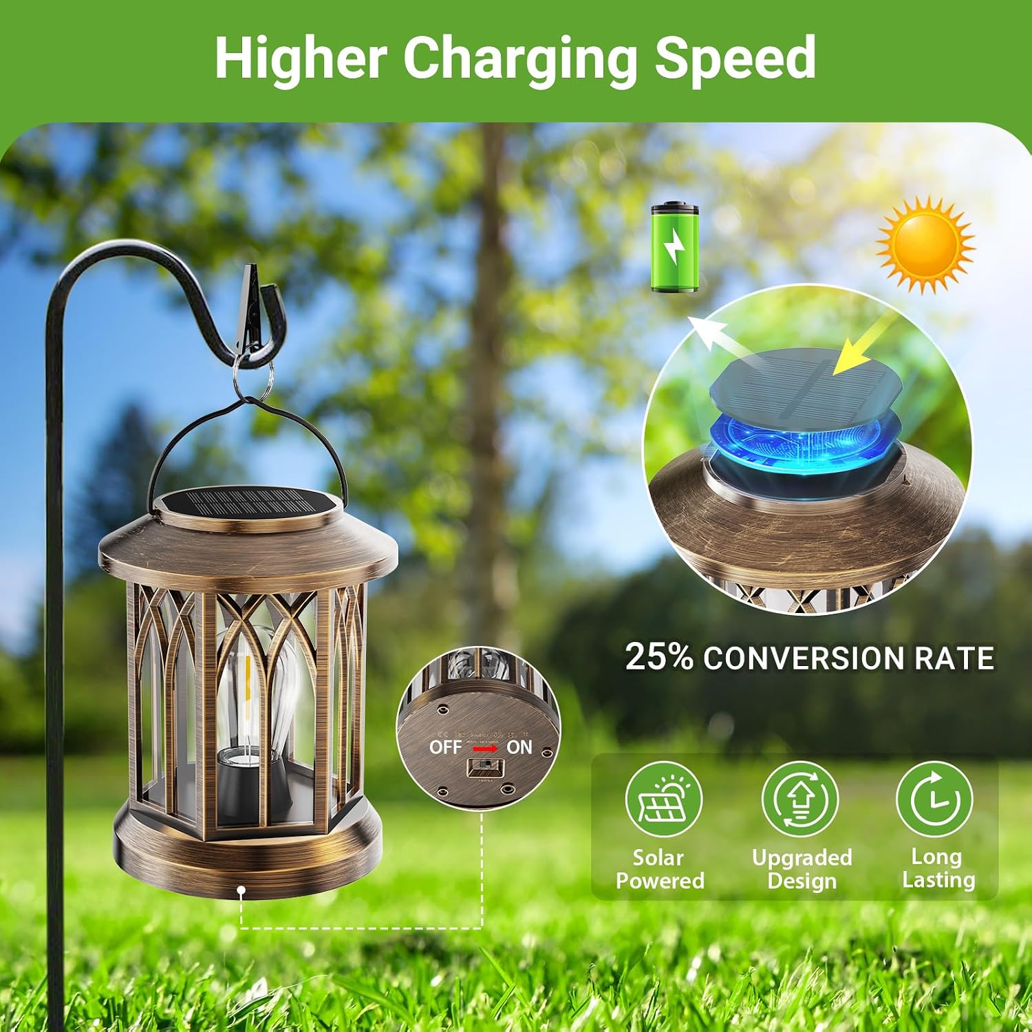 Thumbnail 6 de BUCASA Solar Lanterns Outdoor Garden Lights (2-pack) – Retro hexagon hanging solar ornaments in bronze