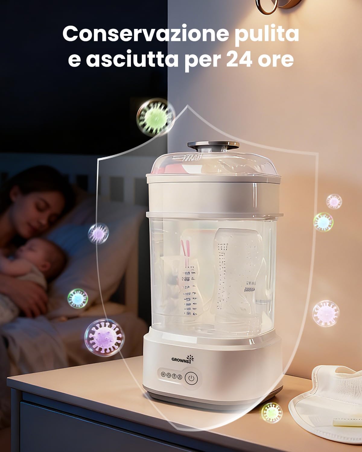 Detalle de Grownsy Sterilizzatore Biberon elettrico a vapore con asciugatura e funzioni 5 in 1