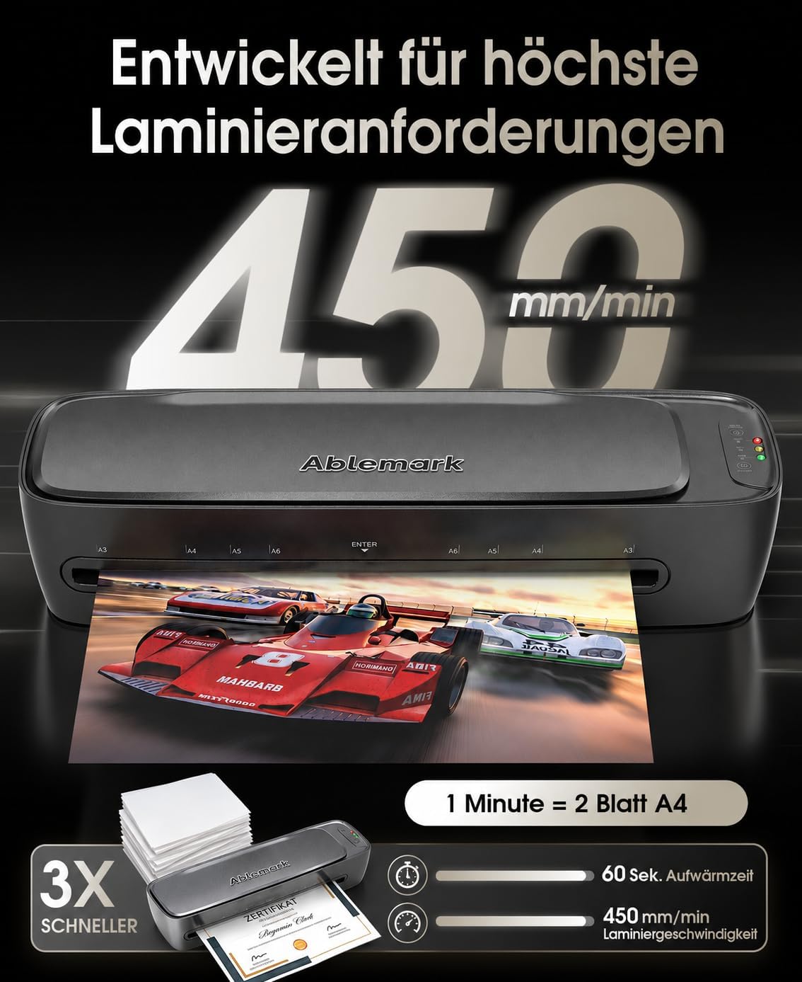 Detalle de Ablemark Laminiergerät A3/A4 – 9-in-1 Laminiermaschine mit Heiß- und Kaltlaminierung