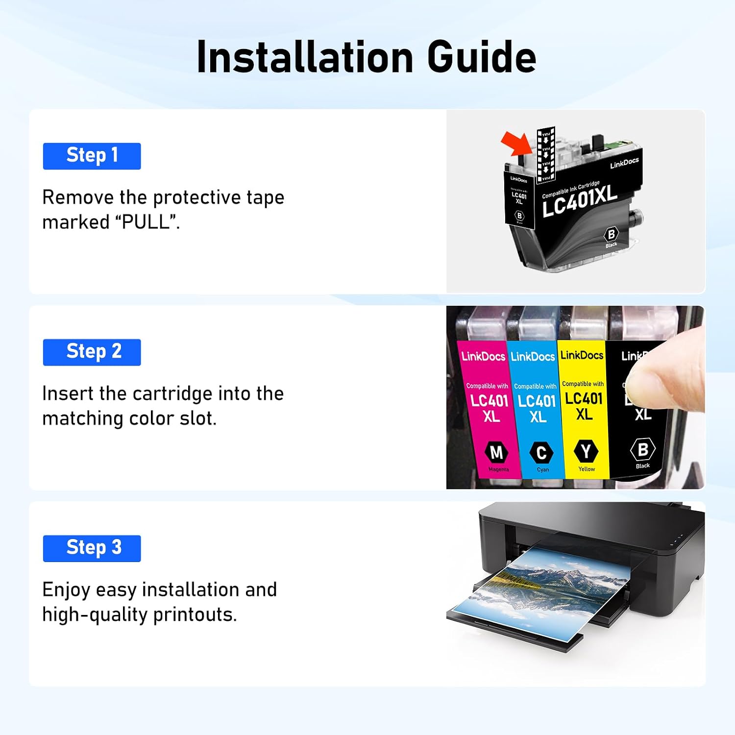 Detalle 2 de LinkDocs LC401XL Ink Cartridges, 4-Pack for Brother Printers