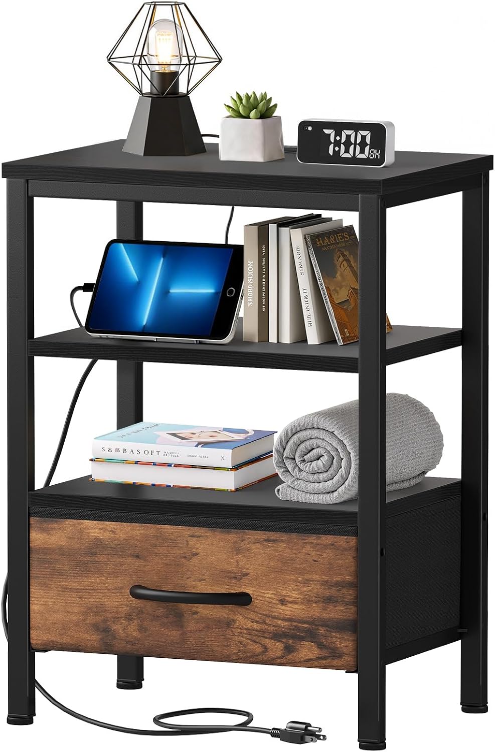 Detalle de Nightstand with Charging Station, Fabric Drawer