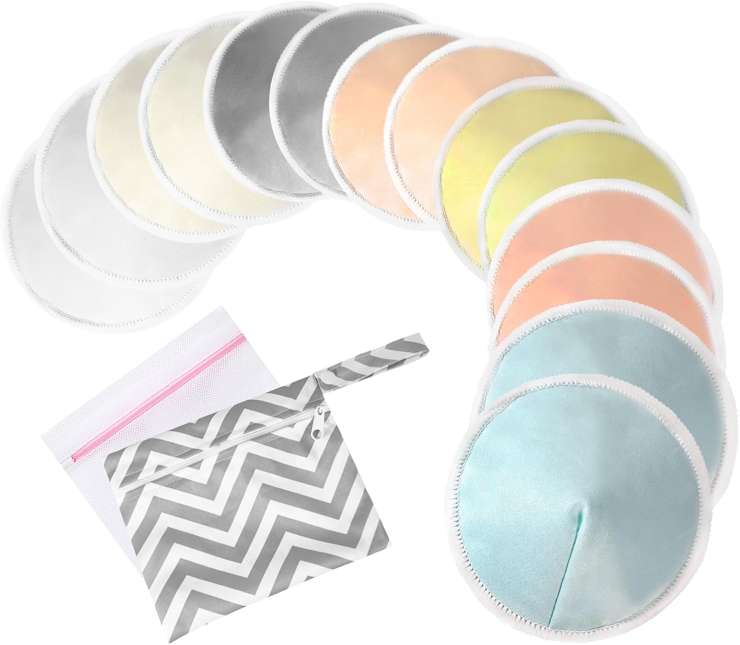 Oiomniv Organic Reusable Nursing Pads (14 Pack) – 4.7 Inch Washable Breast Pads with Bags