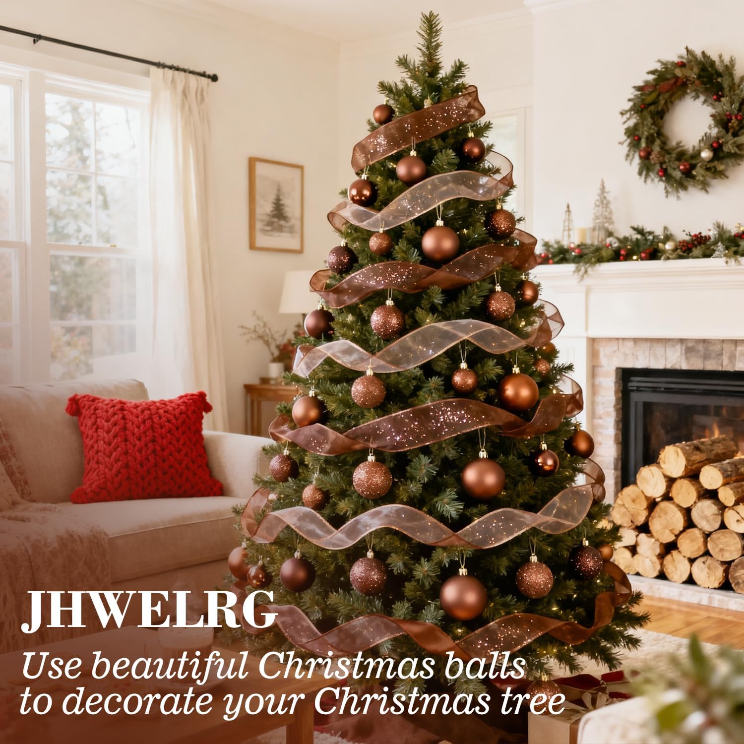 Detalle 2 de JHWELRG® Weihnachtskugeln Set (101-teilig) in Bronze, matt & glänzend, Kunststoff- Christbaumschmuck mit Bändern und Box