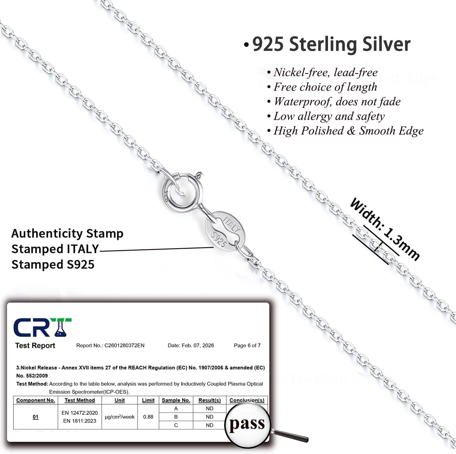 Thumbnail 2 de FUNEIA Collier en argent sterling 925 pour femme – chaîne fine 1,1–1,3 mm, longueur 40–55 cm, sans pendentif