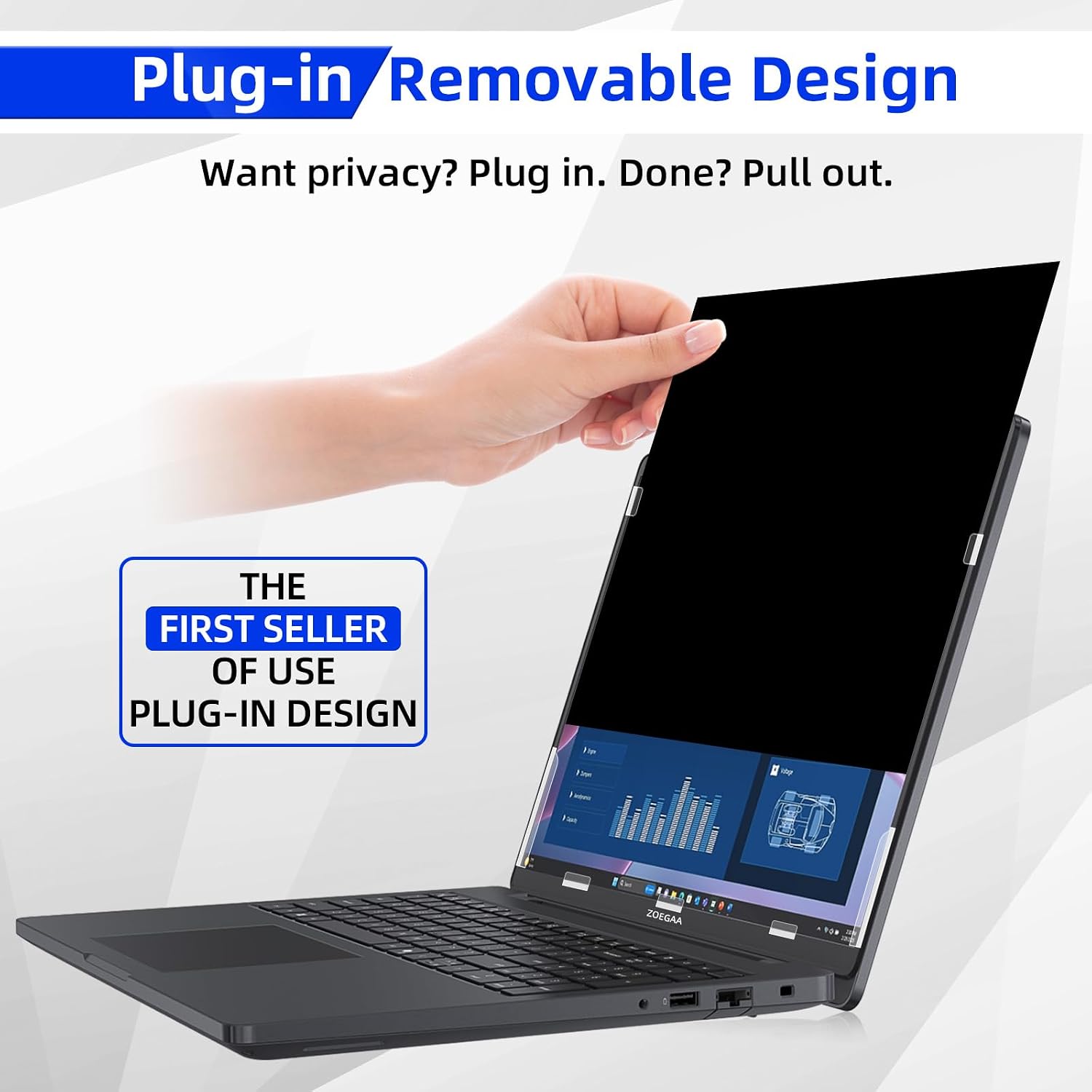 Detalle de ZOEGAA 4-way 360° Privacy Screen for 14-inch 16:10 Laptops (Removable, Anti-Glare & Blue Light)