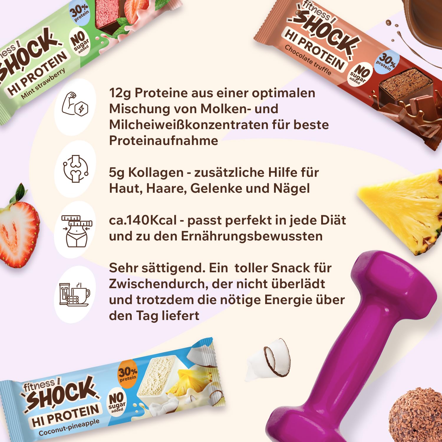 Thumbnail 6 de FitnesSHOCK Proteinriegel-Set (Mix Box) mit hohem 30% Proteingehalt, ohne Zuckerzusatz