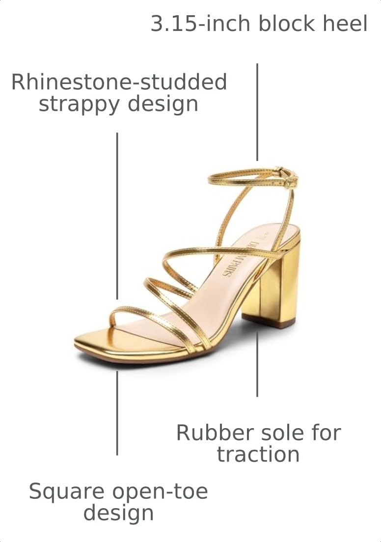 Detalle de DREAM PAIRS Women's Heels: Chunky Block Strappy Square Open Toe, 3.15 Inch