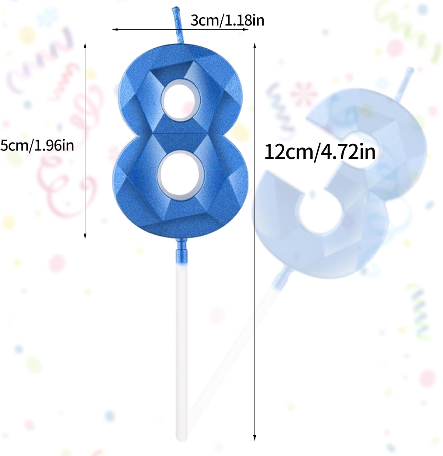Thumbnail 1 de Sapphire Blue 50th Birthday Candles for Cake – 3D Number 50 Topper (UK)
