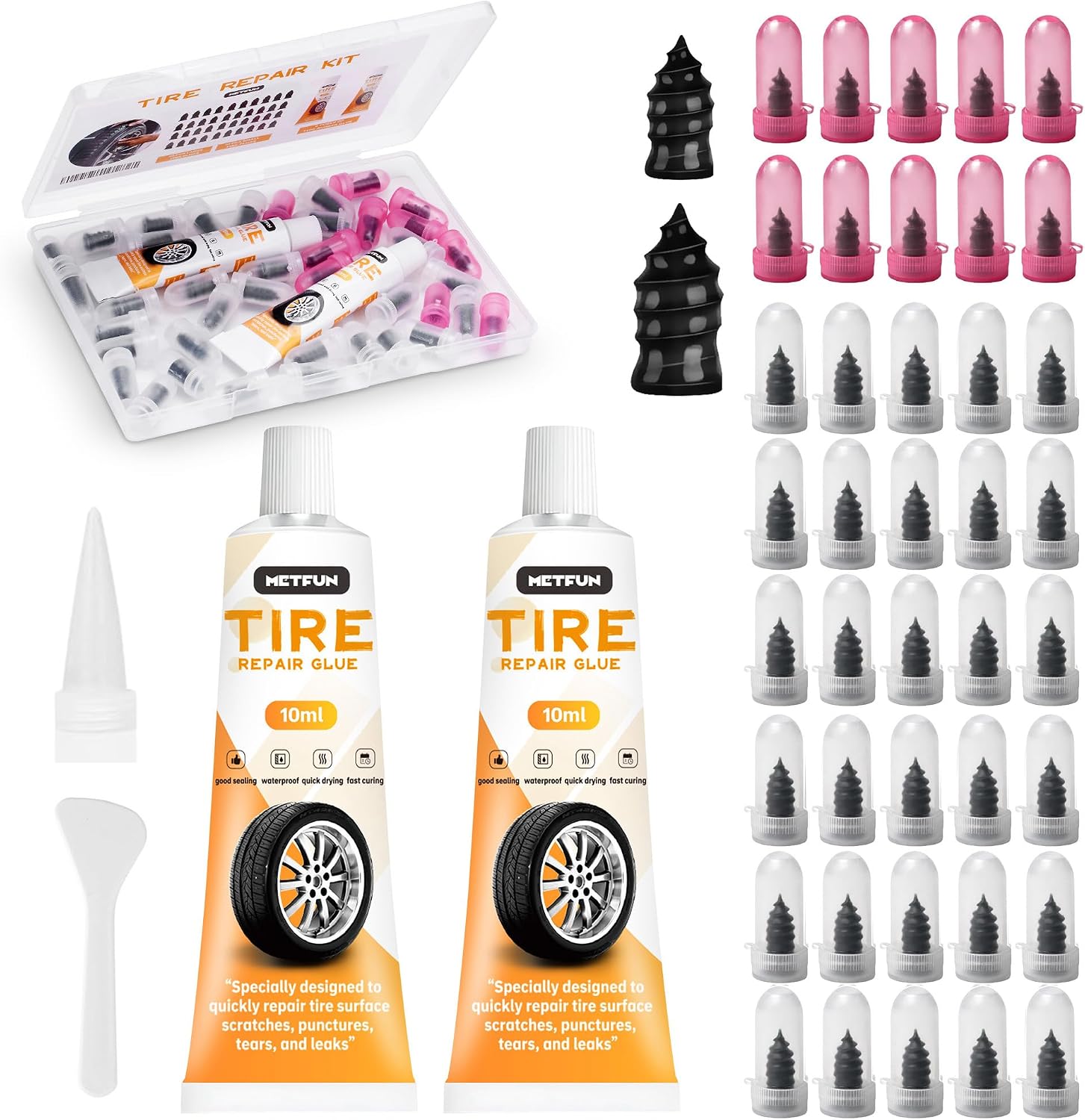 Detalle de 40-Piece Tire Repair Kit with Rubber Nails and Sealant Glue for DIY Flat Fixes