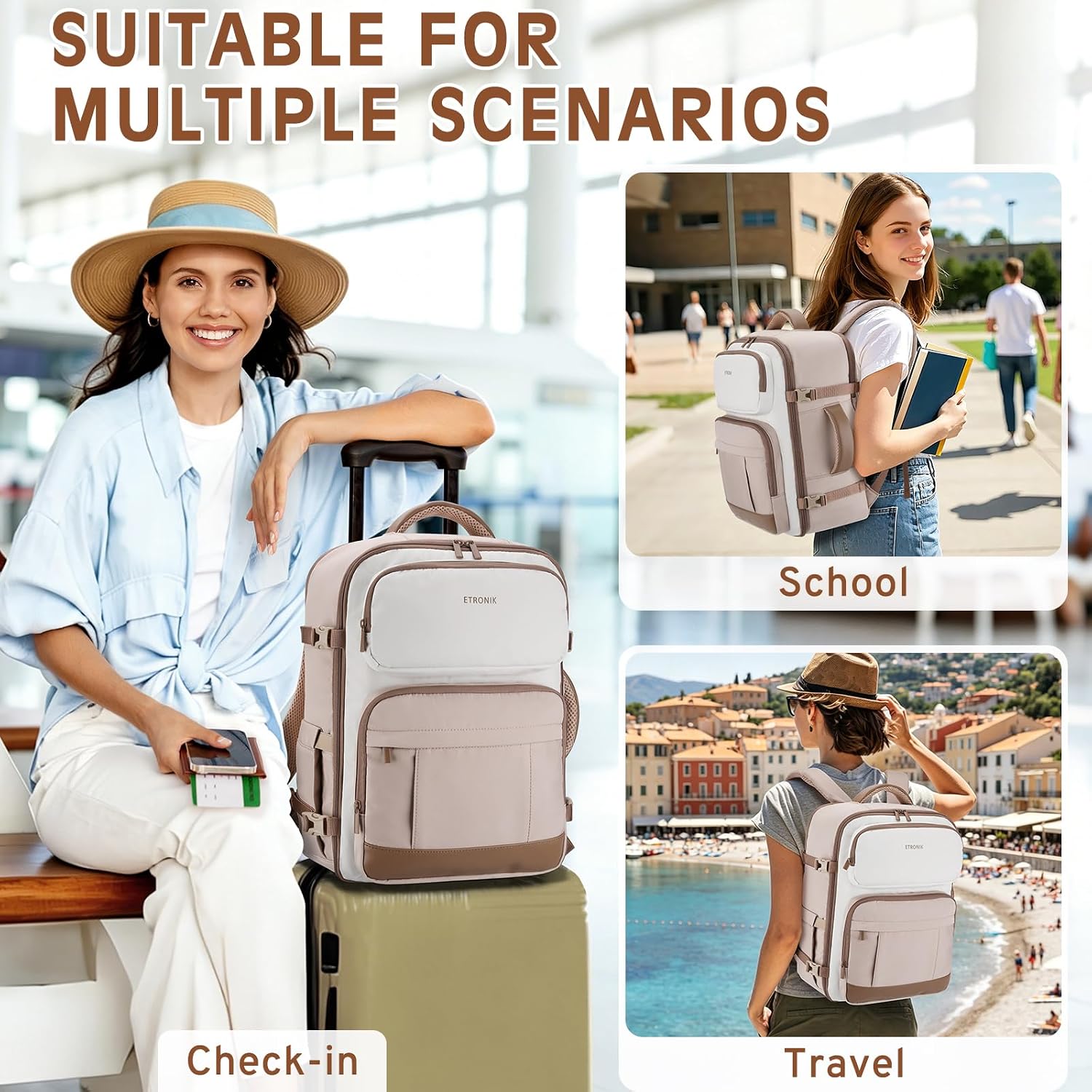 Detalle 2 de ETRONIK Ryanair Cabin Bag 40x30x20 24L Travel Backpack with 15.6" Laptop Compartment
