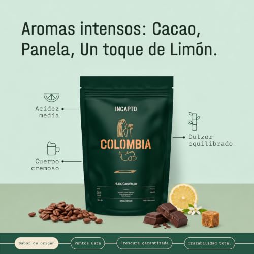 Detalle de Incapto Café en Grano de Especialidad 1 kg — Origen Colombia, 100% Arábica, Tueste Natural y Artesanal