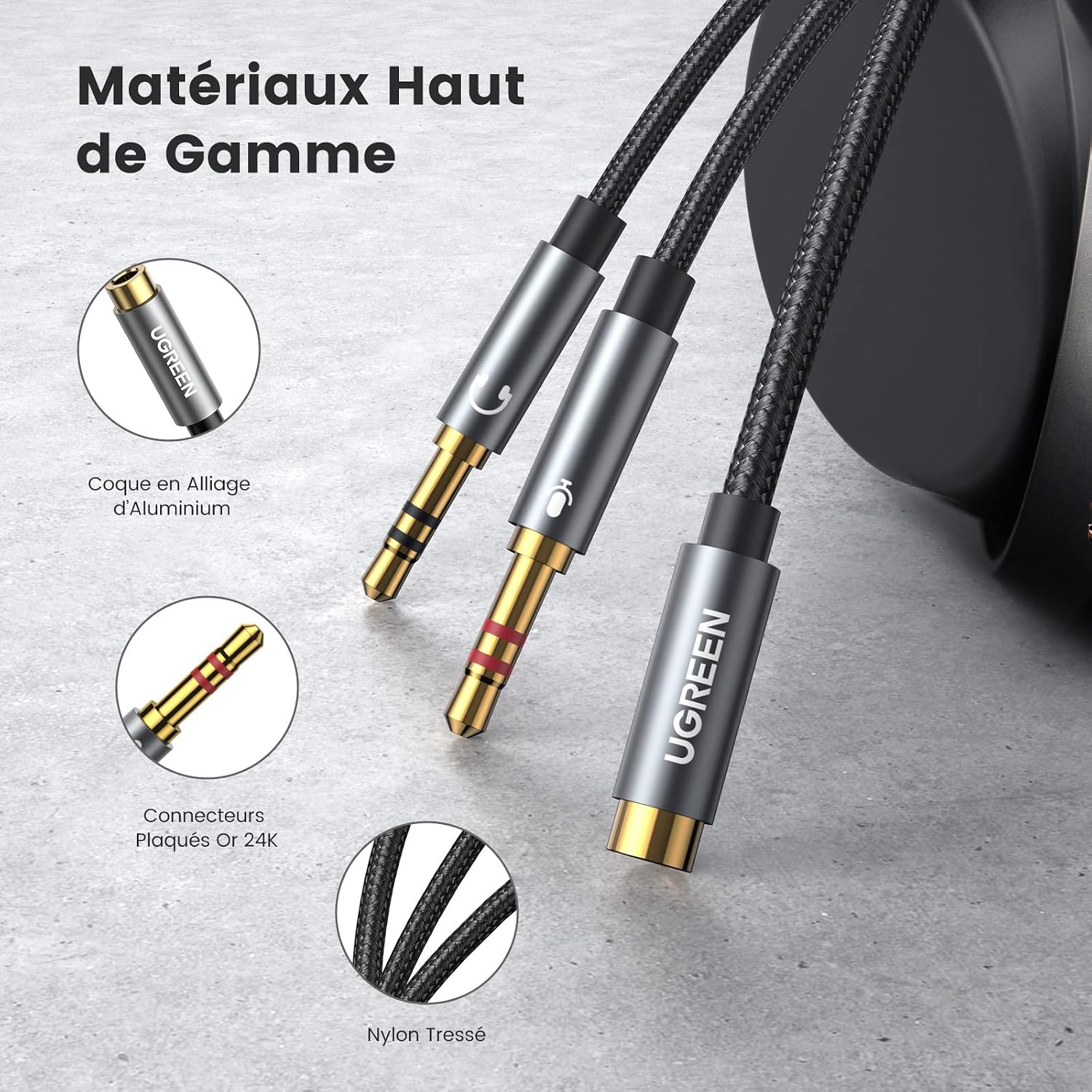 Detalle de UGREEN Splitter Audio 3,5 mm 20 cm