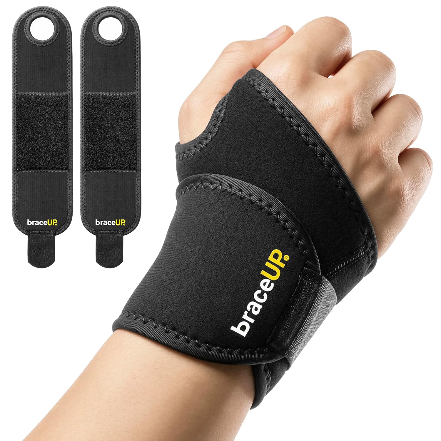 Detalle de BraceUP B402012 Adjustable Wrist Wraps, 2-Pack, Black Neoprene