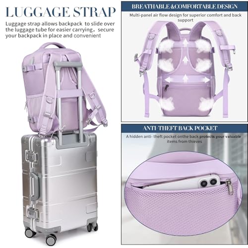Thumbnail 6 de PUSLOM Mochila de cabina para avión 40x20x25 cm (20 L) con puerto USB y bolsillo antirrobo, lila