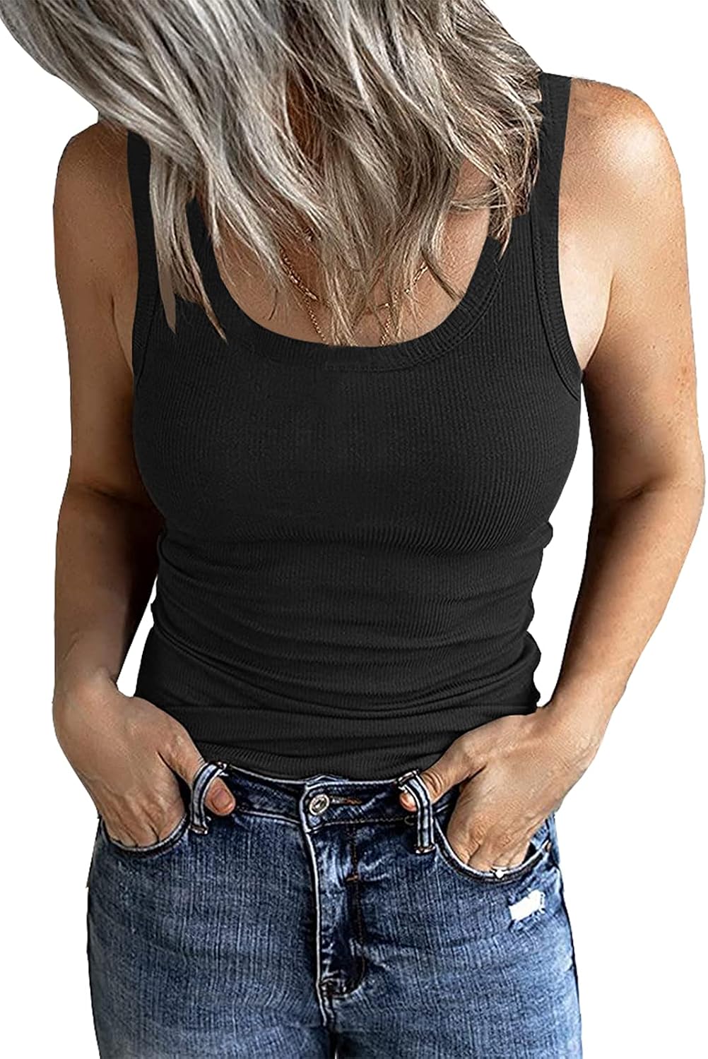 Detalle de GEMBERA Women's Ribbed Tank Top Cotton-Rayon-Spandex Blend