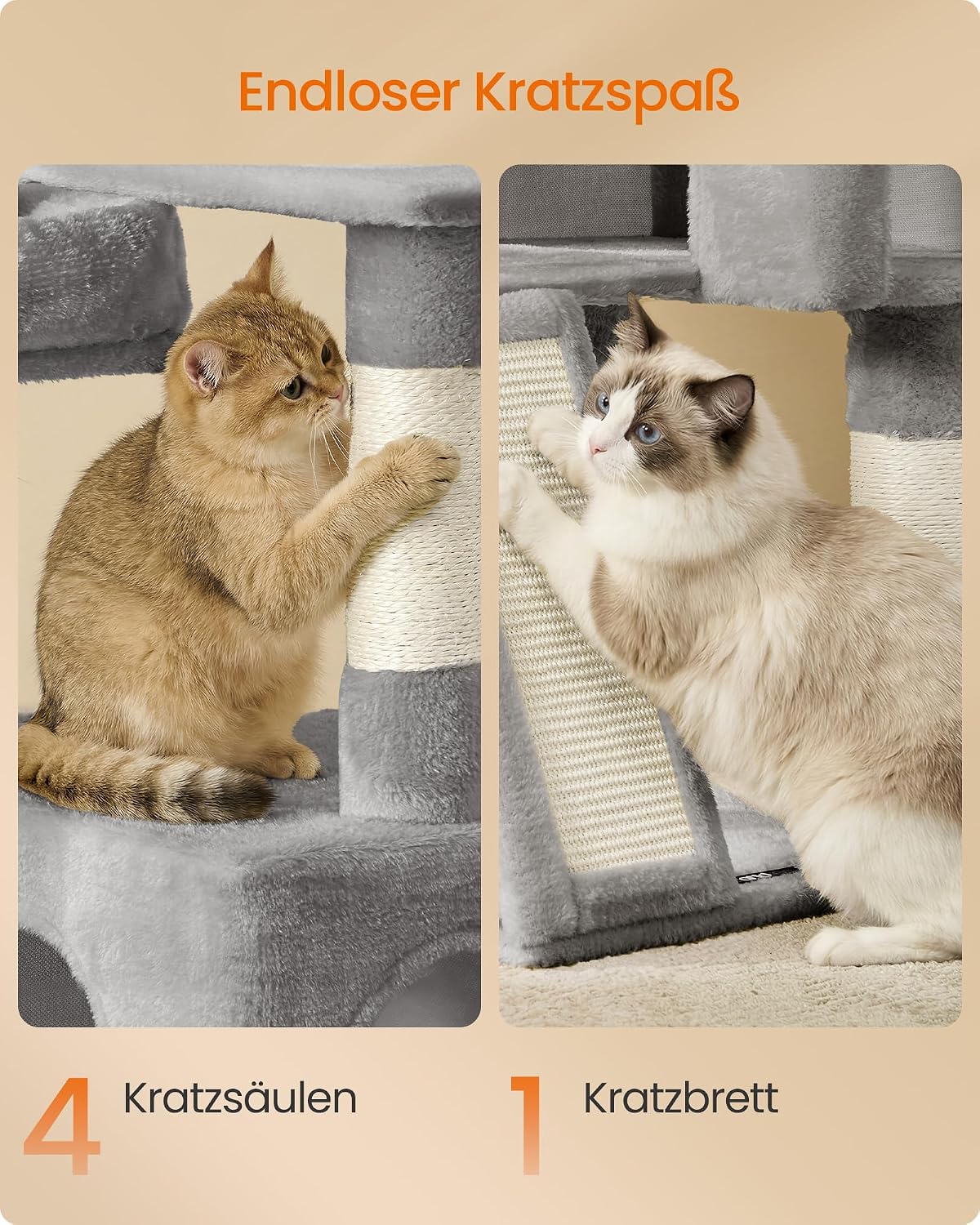 Thumbnail 4 de Feandrea Kratzbaum 136 cm hoch – vielseitiger Katzenbaum mit 4 Kratzsäulen, 3 Plattformen und Höhle