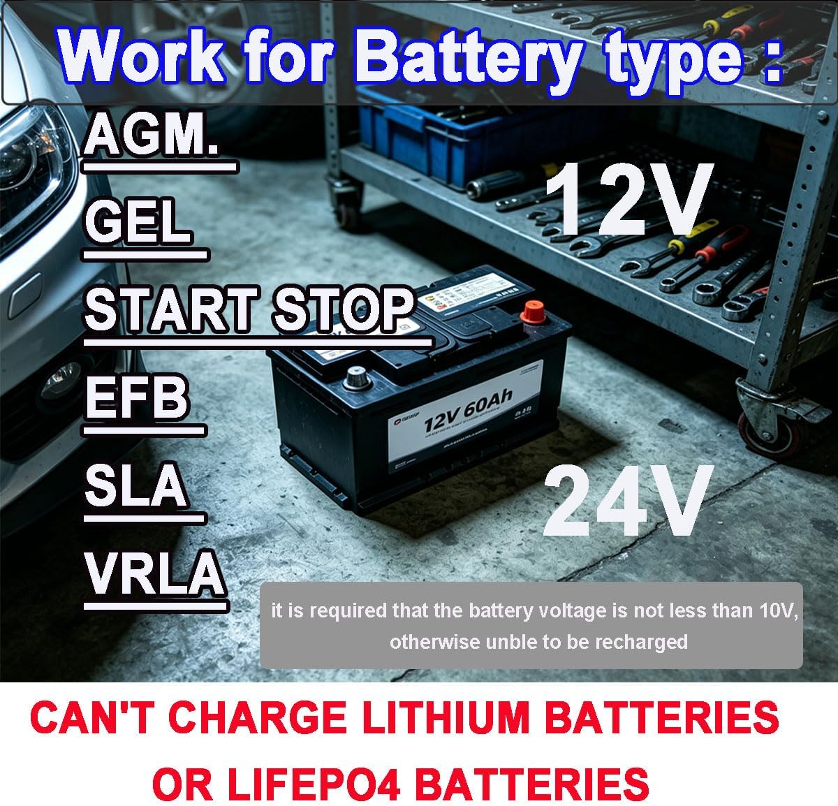 Thumbnail 5 de Etrogo Intelligentes 12/24V Autobatterieladegerät 15A – 5-Stufen-Pulslader mit LED-Balkenanzeige
