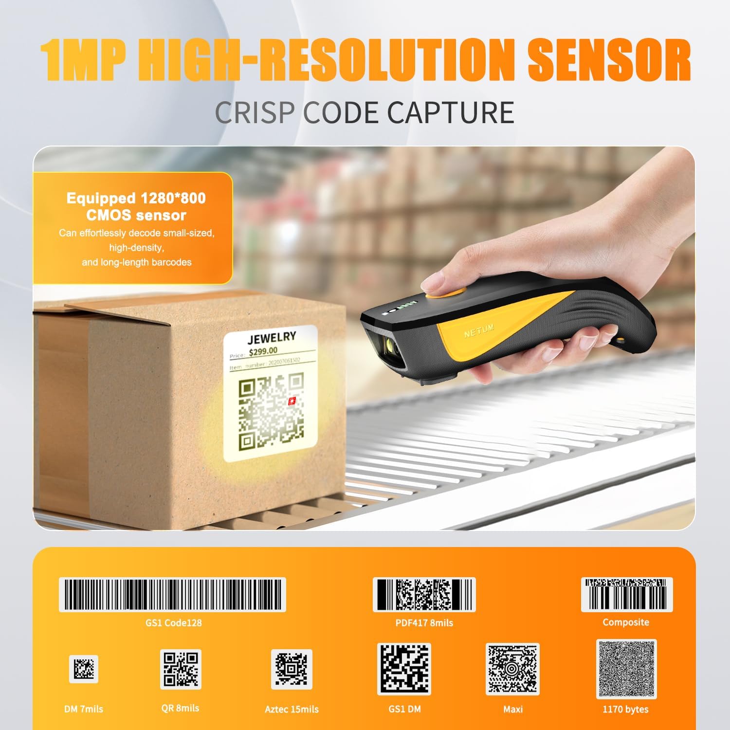 Thumbnail 6 de NETUM CS7501 Lettore di Codici QR: Scanner Bluetooth Portatile 1D/2D per Inventario