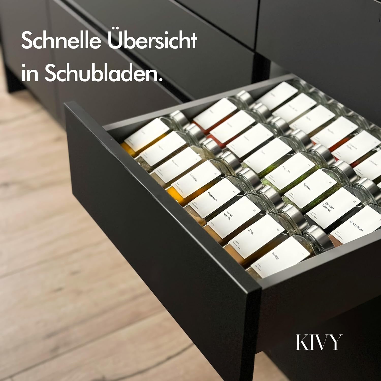 Detalle de KIVY eckige Gewürzgläser mit Streueinsatz (24 x 120 ml) inkl. wasserfester Etiketten