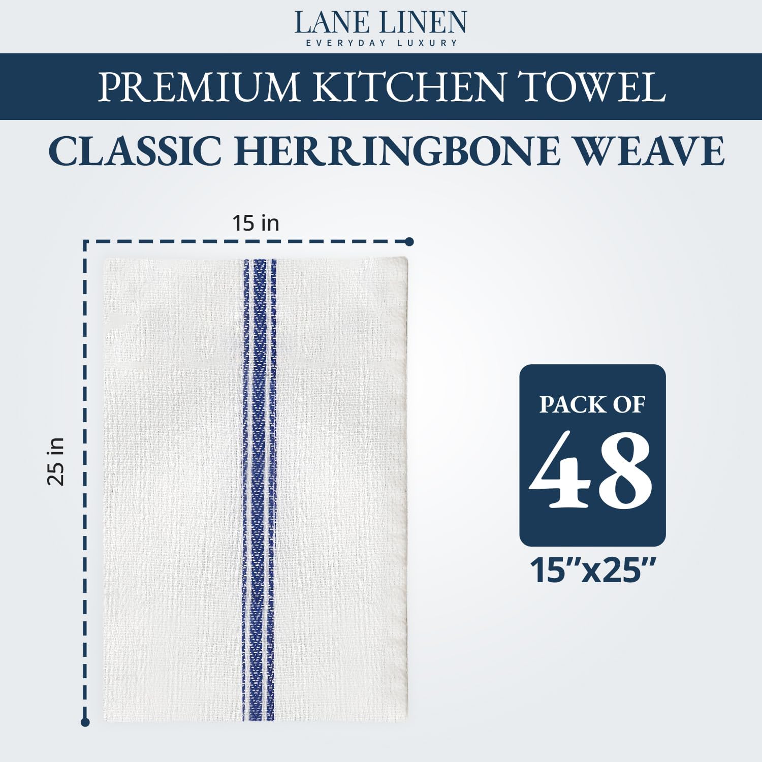 Detalle 2 de LANE LINEN Kitchen Tea Towel Bulk Set – 48 x 15x25 Blue Stripe, 100% Cotton