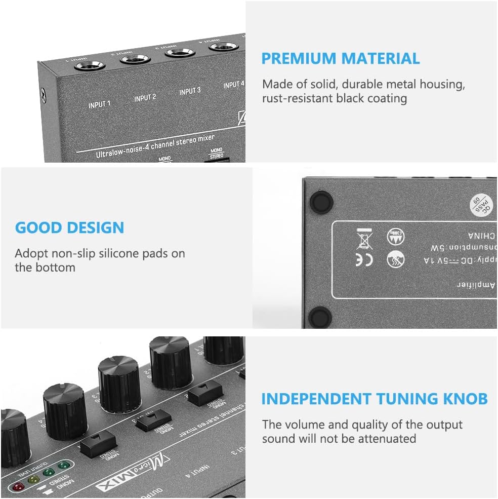Detalle de OFFCUP 4-Channel Audio Mixer, Compact Metal Line Mixer with Individual Volume Controls