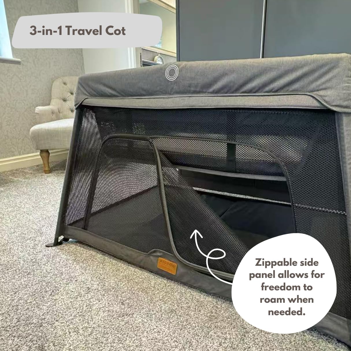 Thumbnail 4 de Venture Airpod Travel Cot – Lightweight Foldable Baby Cot with Newborn Insert, Mattress, and Playpen Function (Dark Grey)