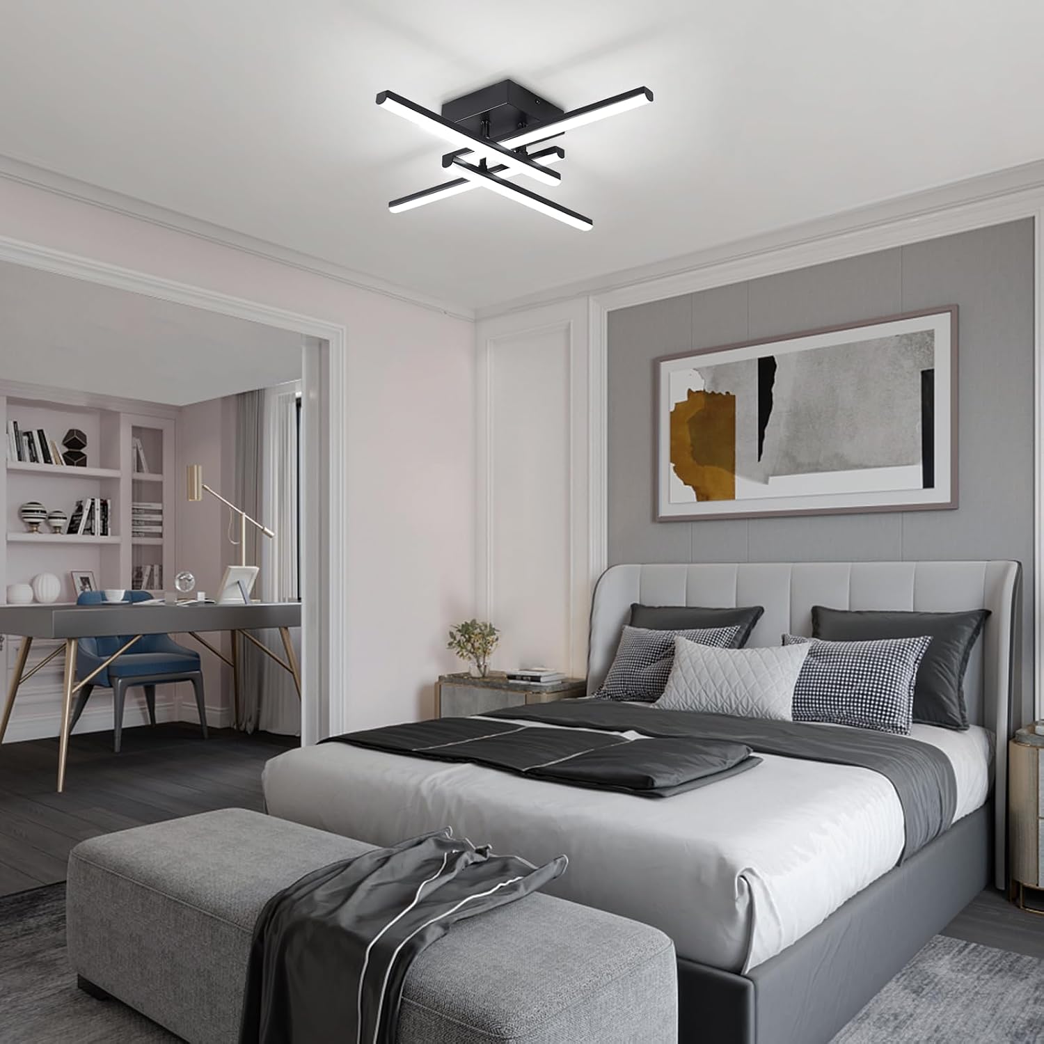 Detalle 2 de EIDISUNY Modern LED Ceiling Light (24W) Black with 4 Built-in LED Boards, 6500K Cool White