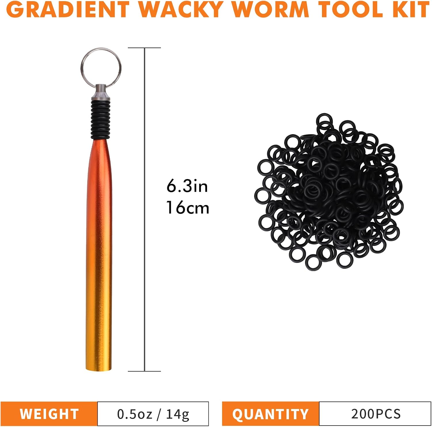Detalle de Truscend Gradient Wacky Rig Tool with Silicone O Rings (210 Pcs) for 3"-4" and 5"-7" Worm Lures