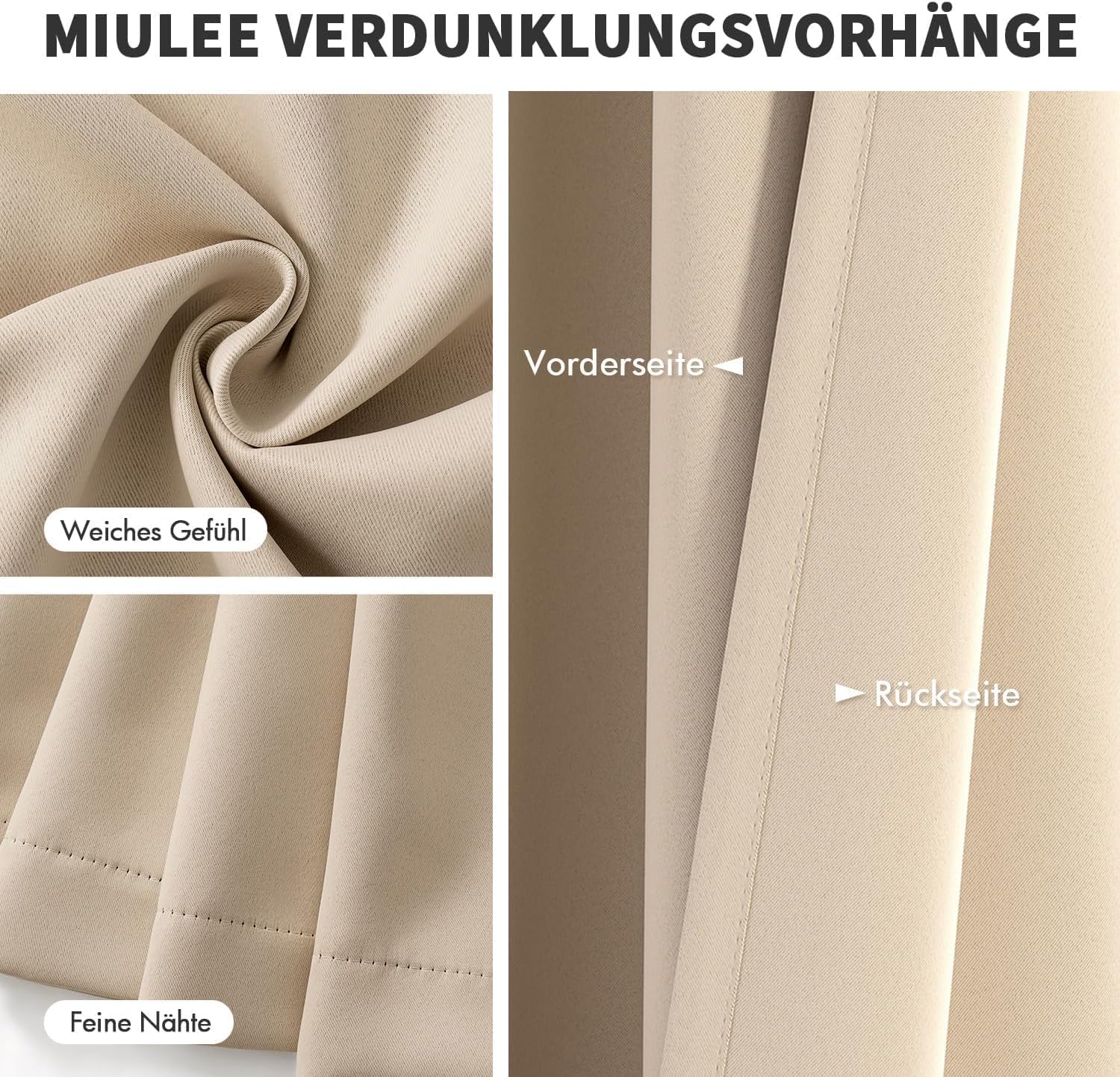 Thumbnail 6 de MIULEE Verdunklungsvorhänge Dunkelbeige – blickdichte 2er-Set mit Ösen, 245 cm Länge