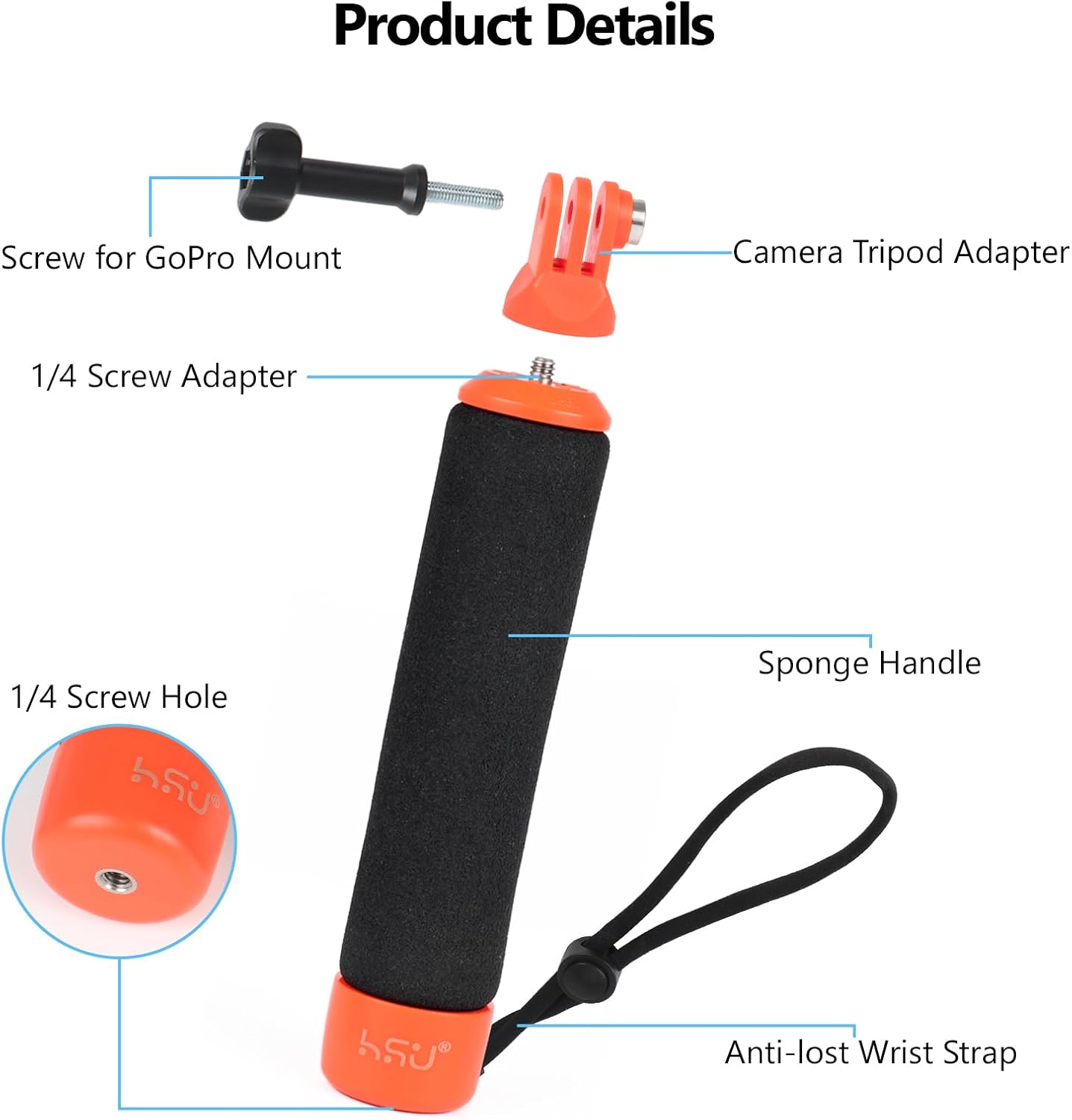 Thumbnail 2 de HSU Floating Hand Grip for Action Cameras – Waterproof Floating Handle for Hero and Insta360