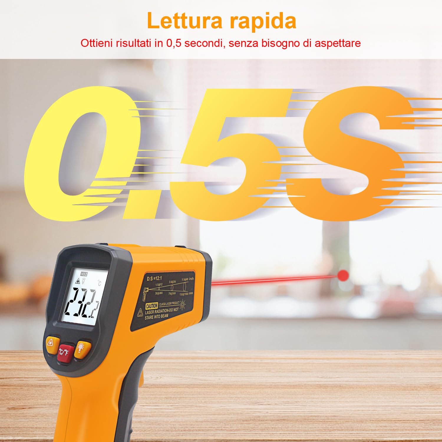 Thumbnail 4 de KETOTEK Termometro a infrarossi (pistola laser) per cucina e industria: range -50°C a 400°C