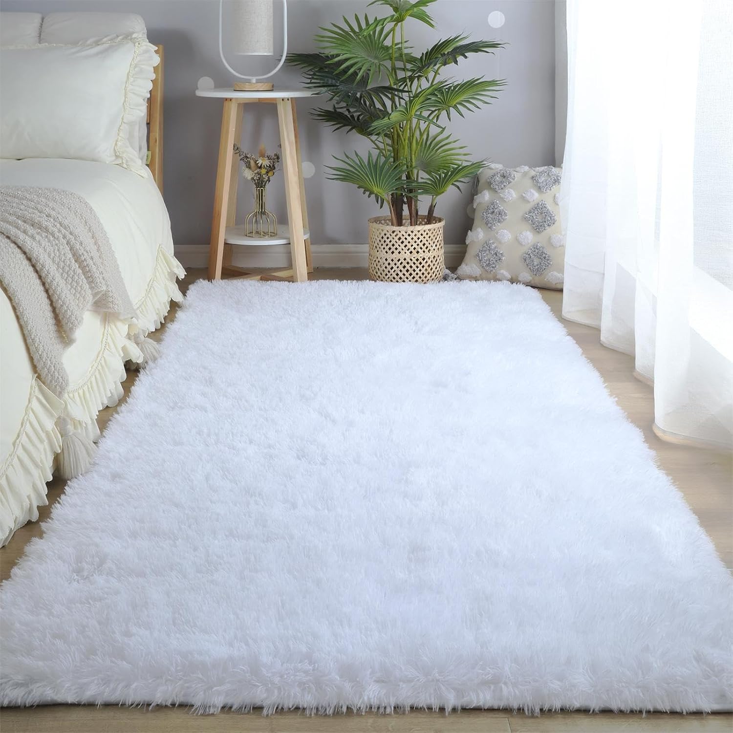 Detalle 2 de White Shag Area Rug 5x8 for Living Room 🏠