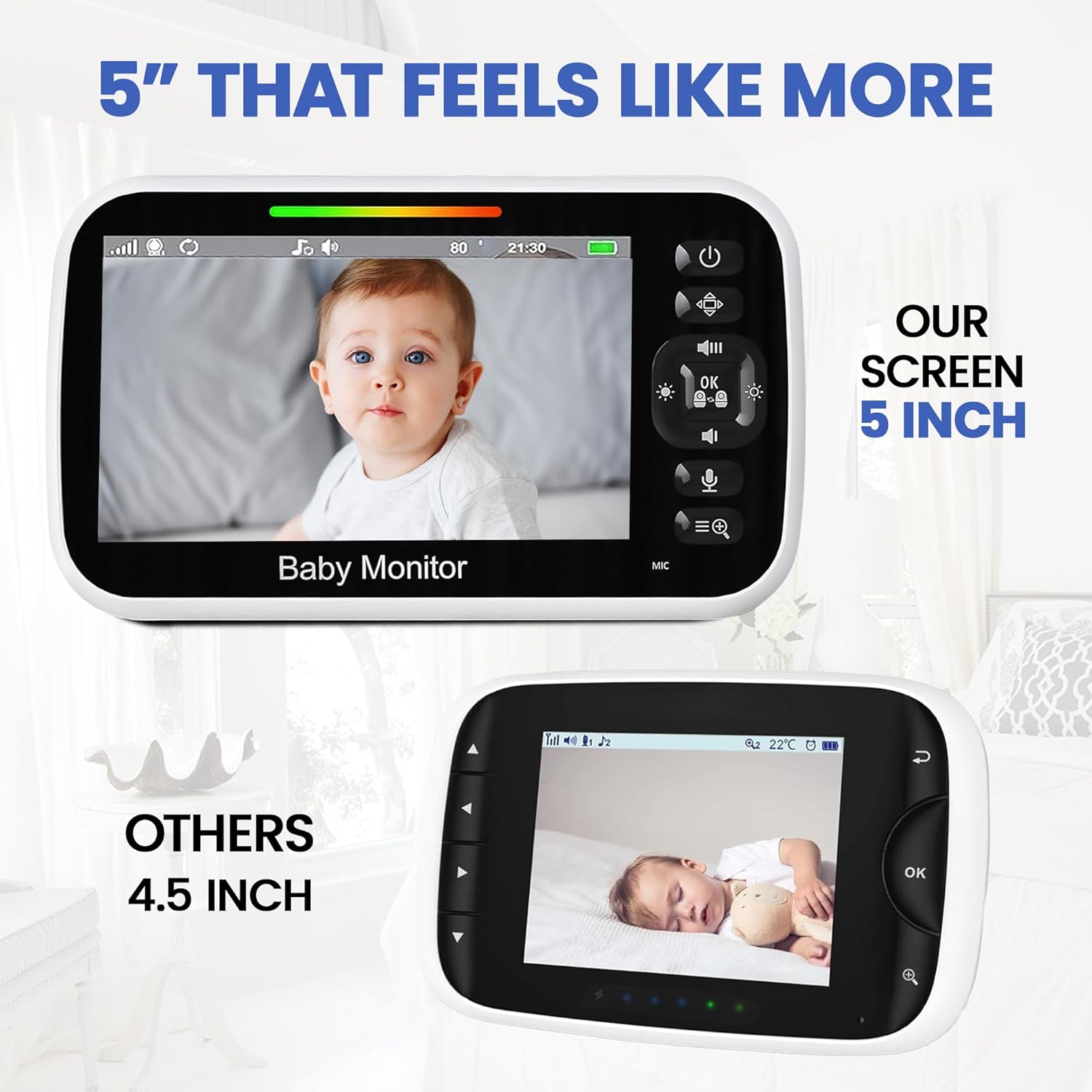 Thumbnail 4 de RFAQK Non-Wifi Baby Monitor with Camera and Night Vision (1 Camera, 5-Inch Screen, 3000mAh Battery, 1000ft Range)