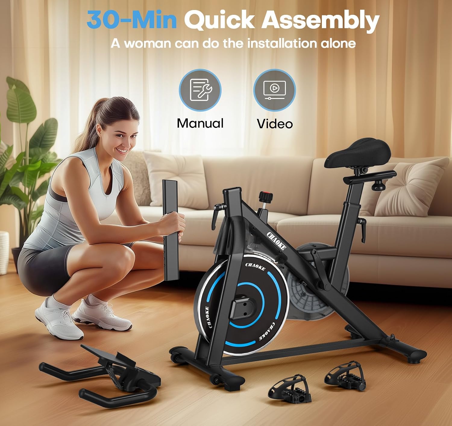 Thumbnail 6 de CHAOKE Quiet Adjustable Magnetic Resistance Exercise Bike for Home Cardio