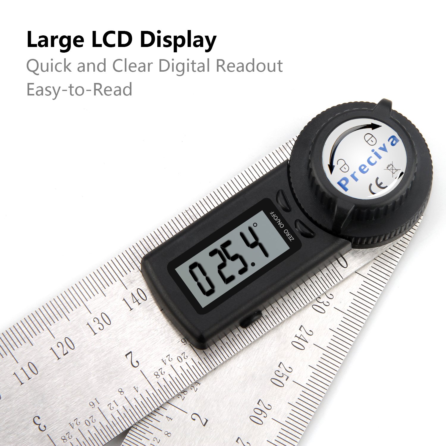 Detalle de Règle d’angle numérique Preciva Rapporteur (400 mm) : écran LCD, maintien et mesure 0–999,9°