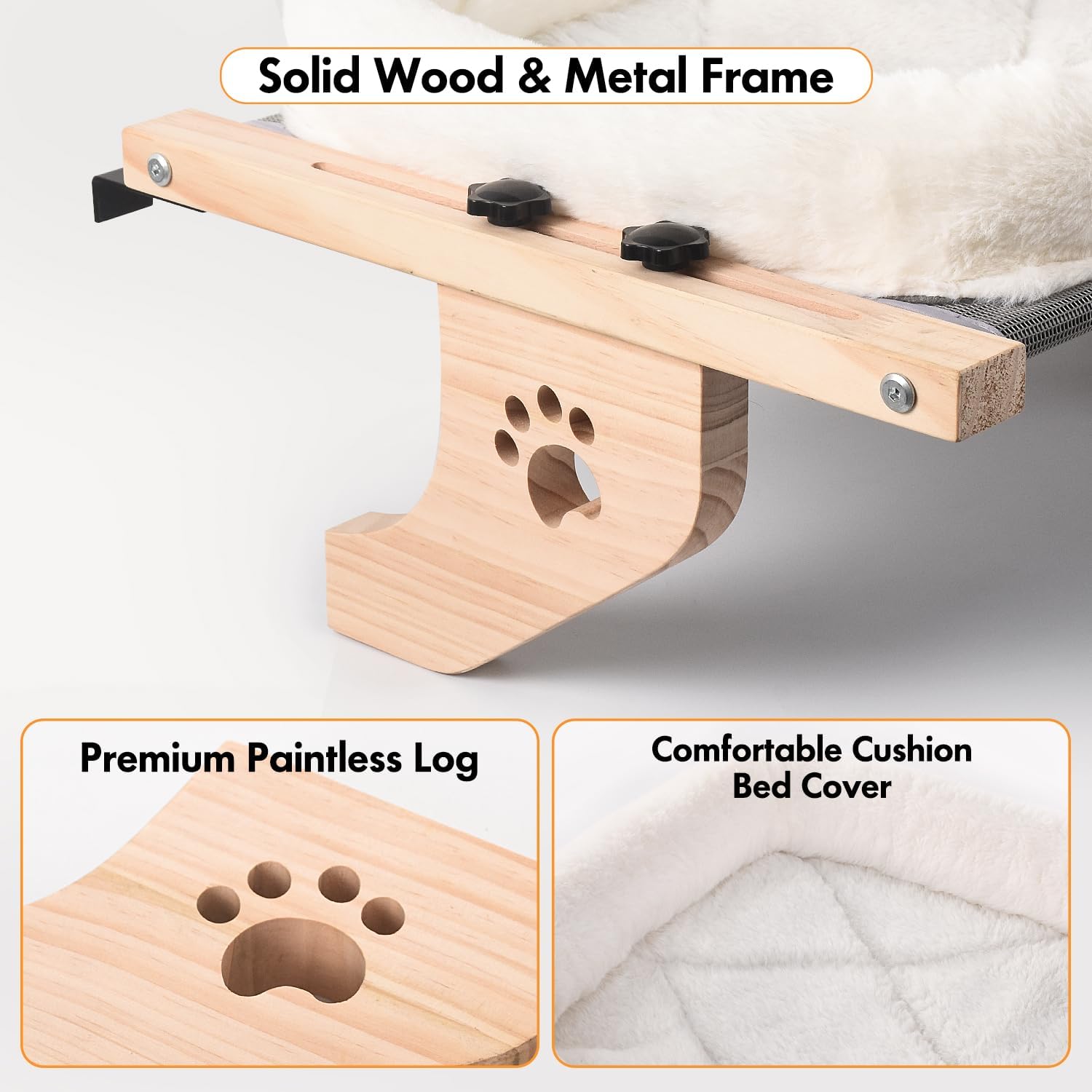 Detalle de AMOSIJOY Cat Sill Window Perch Hammock Seat with Cushion (L) — Adjustable, No-Drill Window Mount for Large Cats