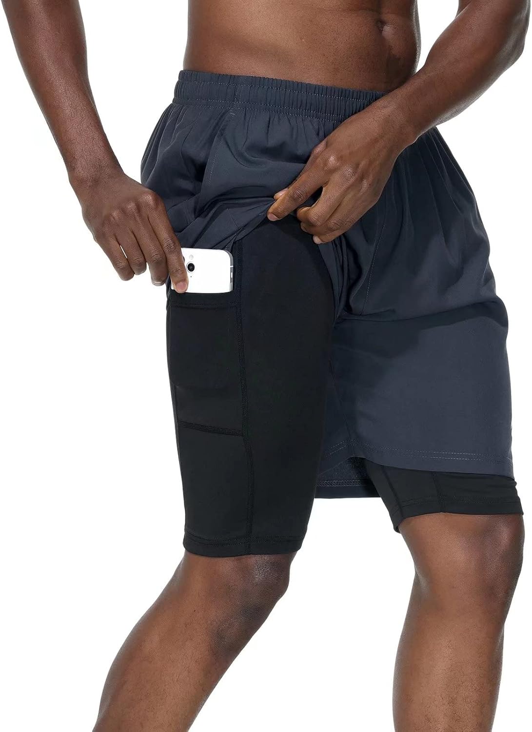 Thumbnail 6 de HMIYA Herren 2 in 1 Shorts: Kompressionsshorts mit Reißverschlussfach – schnelle Feuchtigkeit ableitend, vielseitig einsetzbar