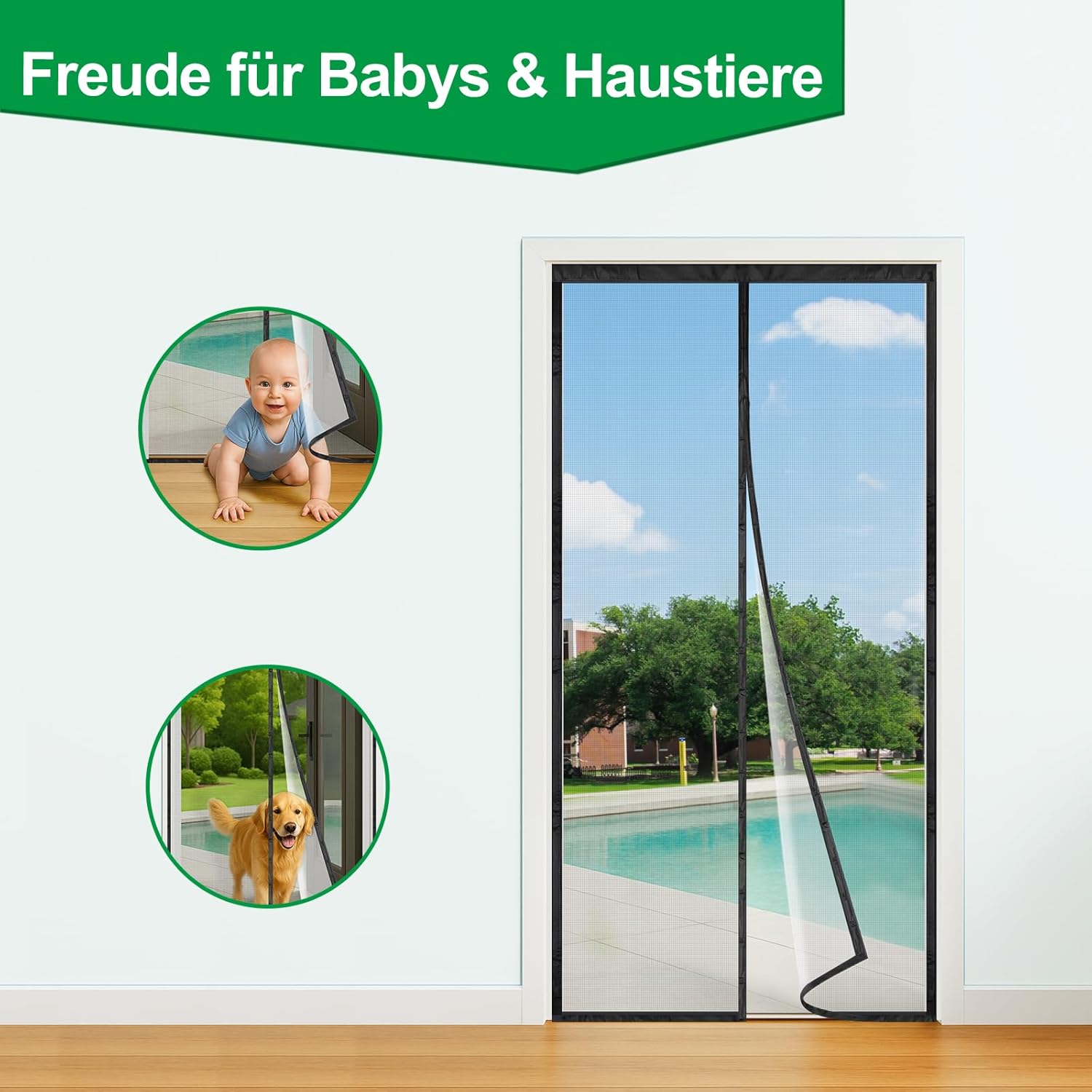 Thumbnail 4 de 4UMOR Fliegengitter Balkontür Magnet 90x190 cm – Insektenschutz ohne Bohren, 3,8 cm Klettband, schwarz