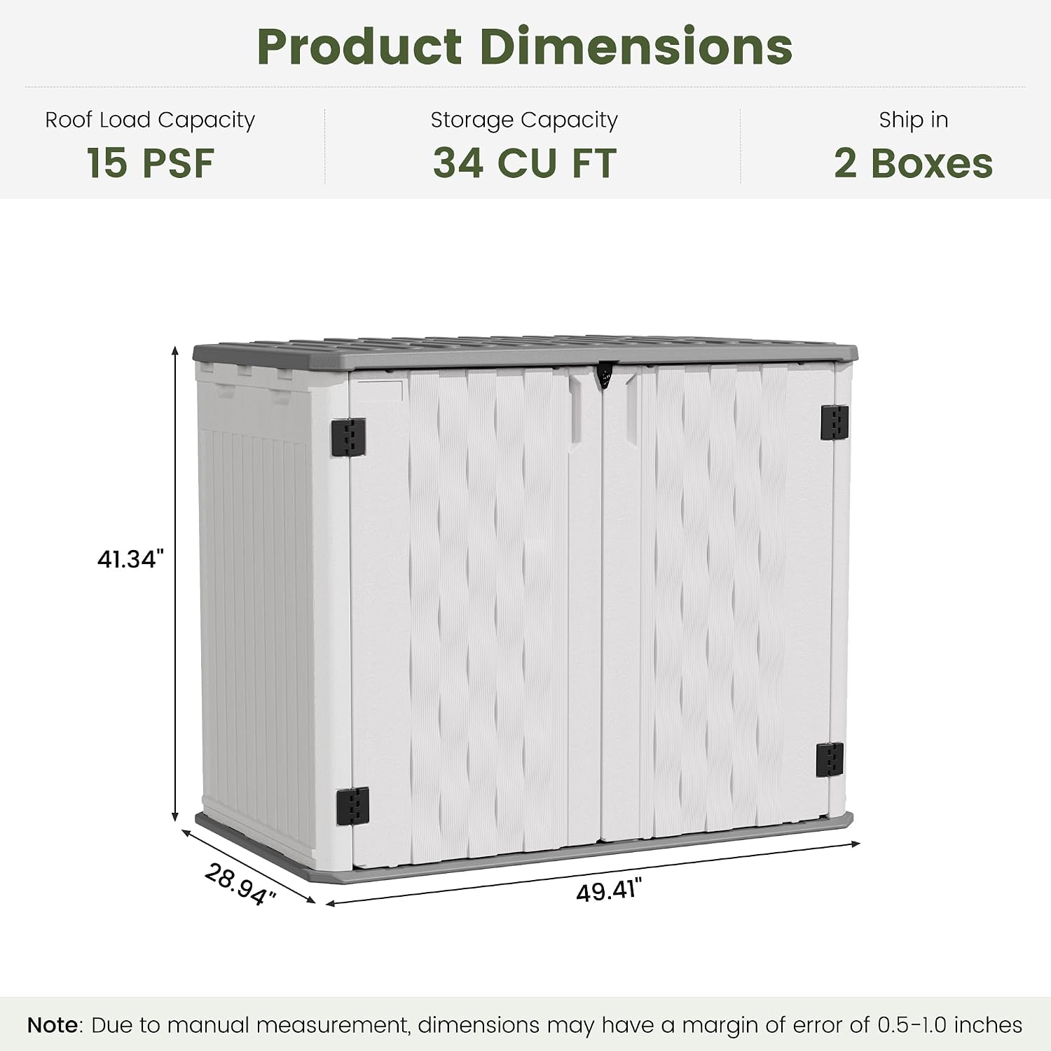 Detalle 2 de UDPATIO 34 Cu.Ft Resin Outdoor Storage Shed, White HDPE with Floor