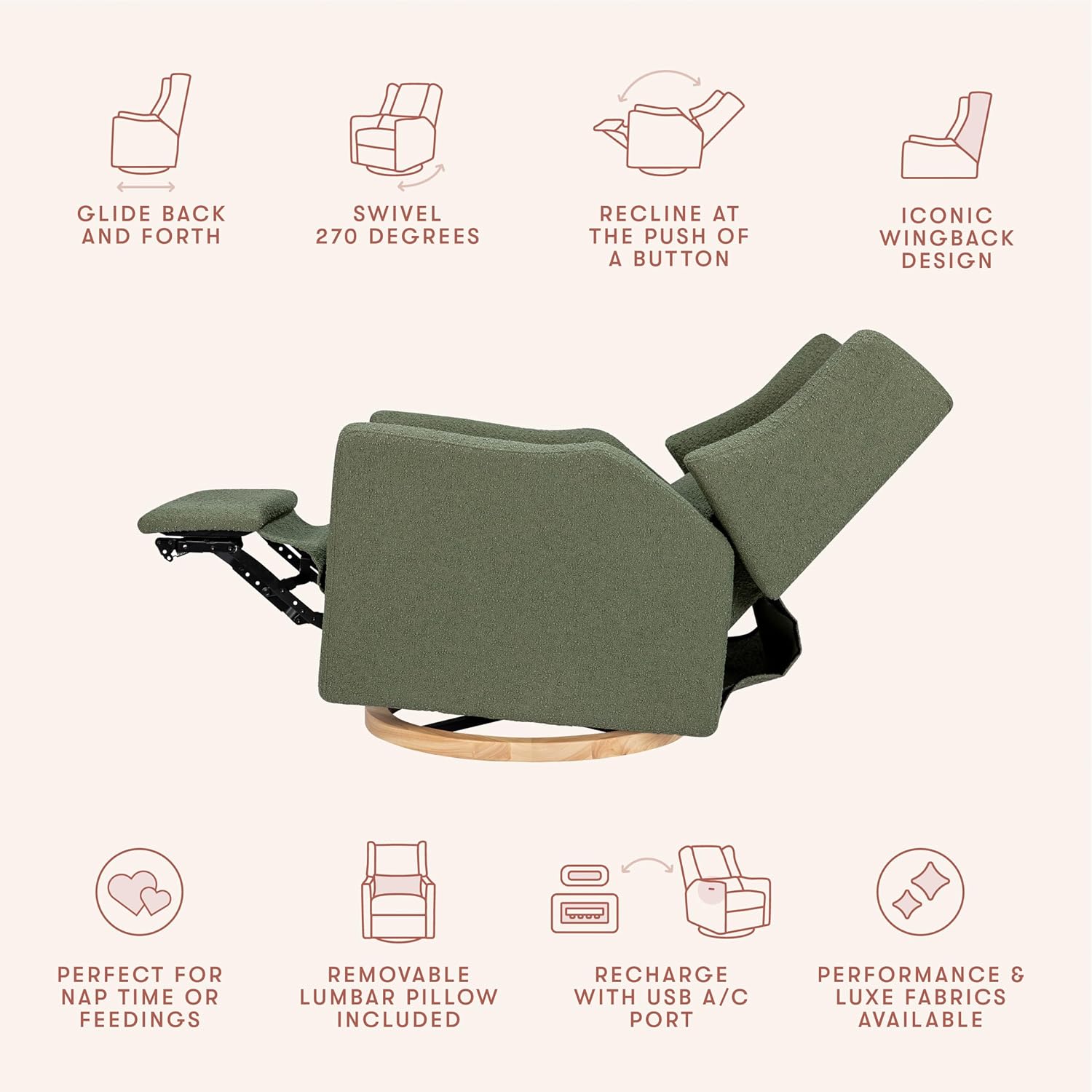 Thumbnail 6 de Babyletto Electric Recliner Glider in Olive Boucle