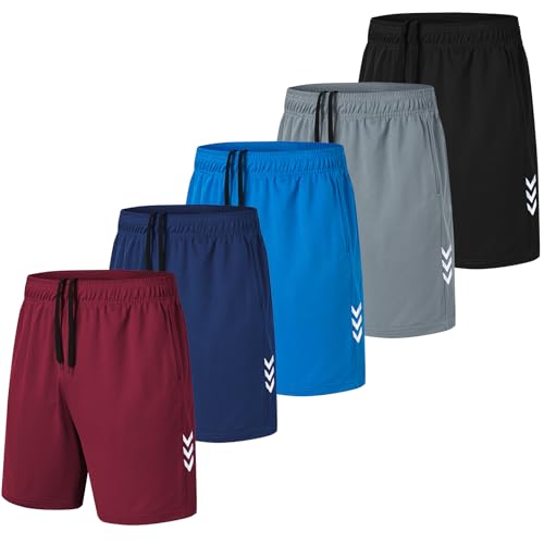 Detalle de Kuzwinds Pantalón corto de deporte para hombre 5 piezas – Secado rápido, bolsillos con cremallera