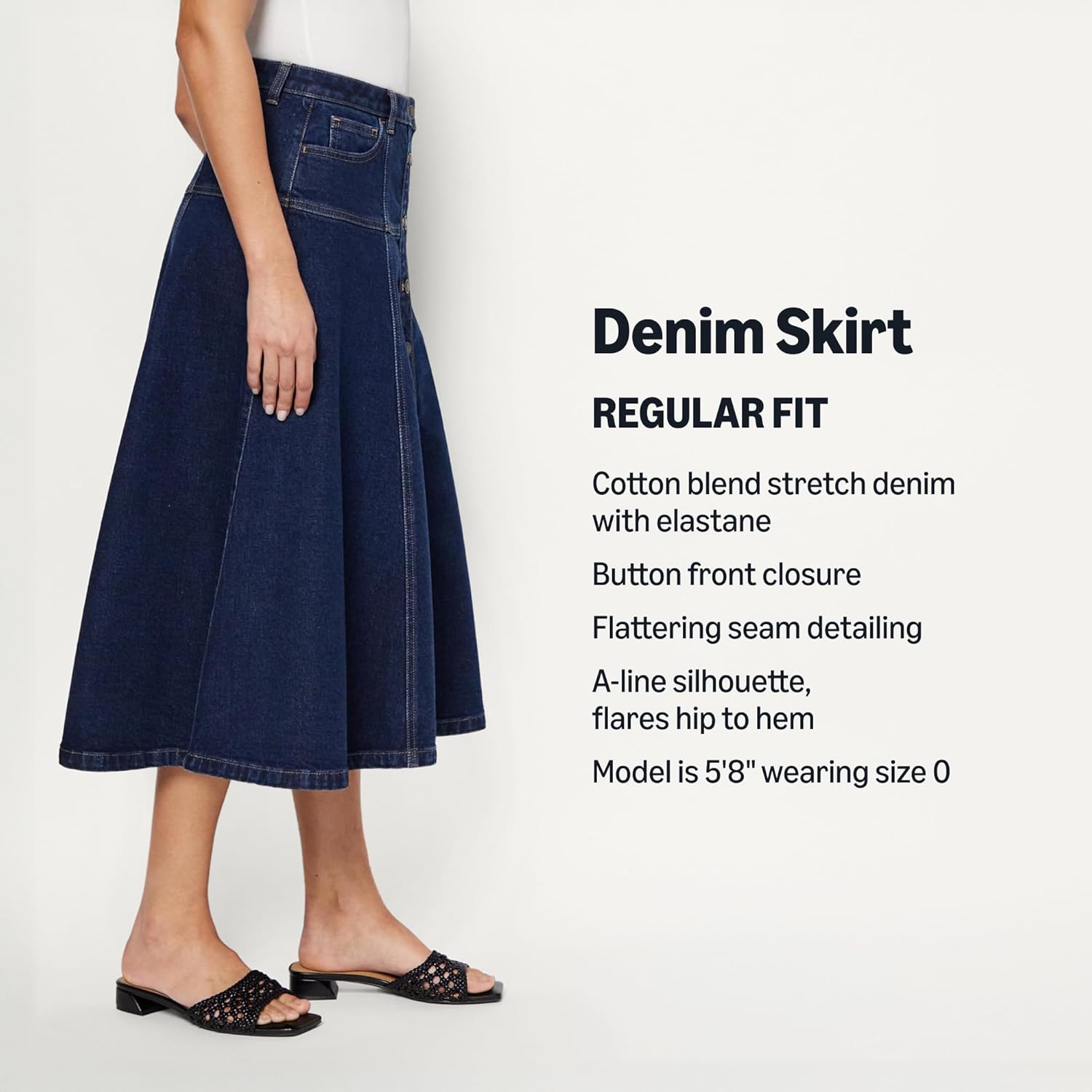 Detalle de Amazon Essentials Women's A-Line High-Rise Denim Button-Down Midi Skirt