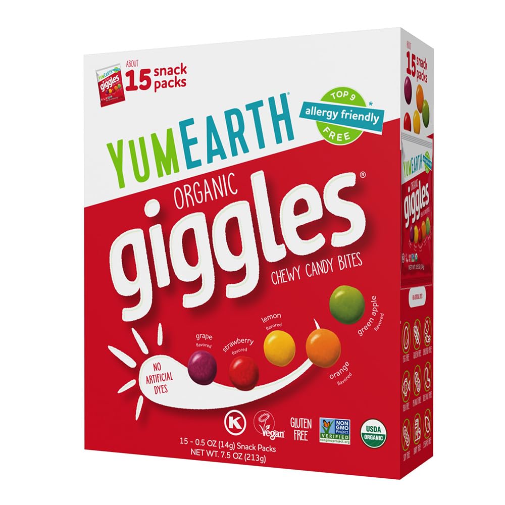 Detalle de YumEarth Organic Giggles Chewy Candy – 0.5oz Snack Pack, Box of 15